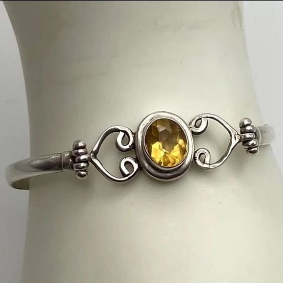VINTAGE Sterling Silver 925 Faceted Citrine Bangle Bracelet - Picture 4 of 4